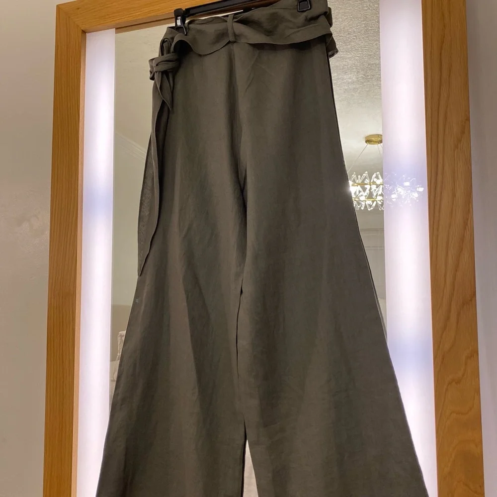 Zara Olive Green Wide-Leg Wrap Pants